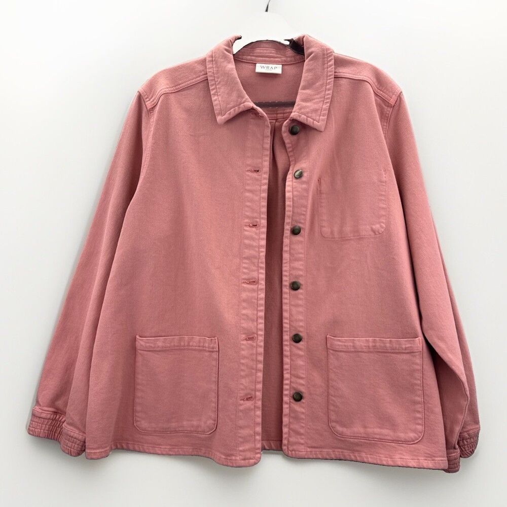Wrap Organic Cotton Pink Chore Coat Sz 16 Utility Canvas Fisherman Minimalist